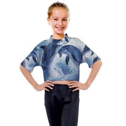 Dolphins Sea Ocean Water Kids Mock Neck T-shirt by Cemarart