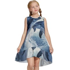 Dolphins Sea Ocean Water Kids  Frill Swing Dress by Cemarart