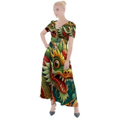 Chinese New Year – Year Of The Dragon Button Up Short Sleeve Maxi Dress by Valentinaart