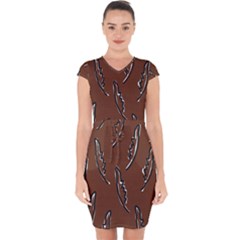 Feather Leaf Pattern Print Capsleeve Drawstring Dress  by Cemarart