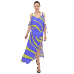 Blue Green Abstract Maxi Chiffon Cover Up Dress by Cemarart