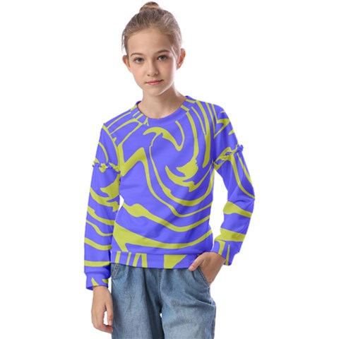 Blue Green Abstract Kids  Long Sleeve T-shirt With Frill  by Cemarart