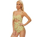 Pattern Leaves Print Background Knot Front One-Piece Swimsuit View2