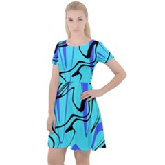 Mint Background Swirl Blue Black Cap Sleeve Velour Dress  by Cemarart