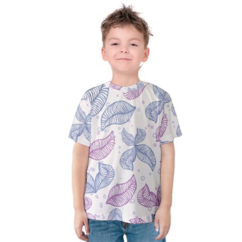 Leaves Line Art Background Kids  Cotton T-shirt by Cemarart