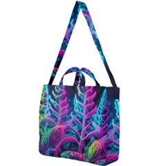 Spring Flower Neon Wallpaper Square Shoulder Tote Bag by Cemarart