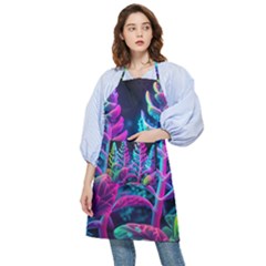 Spring Flower Neon Wallpaper Pocket Apron by Cemarart