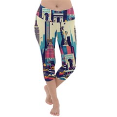 Skyscrapers City Usa Lightweight Velour Capri Yoga Leggings by Cemarart