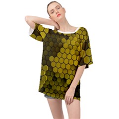 Yellow Hexagons 3d Art Honeycomb Hexagon Pattern Oversized Chiffon Top by Cemarart