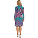 Floral Pattern Abstract Colorful Flow Oriental Spring Summer Long Sleeve Shirt Collar A-Line Dress View4