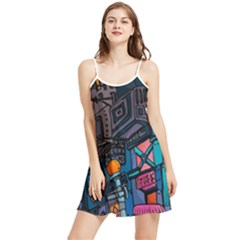 Wallet City Art Graffiti Summer Frill Dress by Bedest