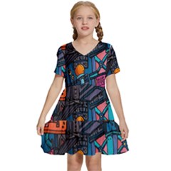 Wallet City Art Graffiti Kids  Short Sleeve Tiered Mini Dress by Bedest