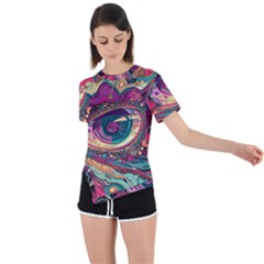 Human Eye Pattern Asymmetrical Short Sleeve Sports T-shirt by Grandong