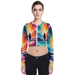 Starry Night Wanderlust: A Whimsical Adventure Long Sleeve Zip Up Bomber Jacket by stine1