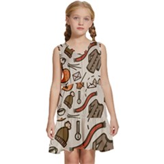 Halloween Doodle Autumn Pumpkin Kids  Sleeveless Tiered Mini Dress by Bedest