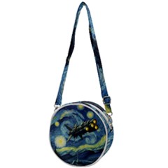 Spaceship Starry Night Van Gogh Painting Crossbody Circle Bag by Maspions