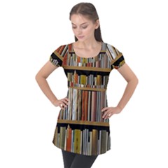 Book Nook Books Bookshelves Comfortable Cozy Literature Library Study Reading Reader Reading Nook Ro Puff Sleeve Tunic Top by Maspions