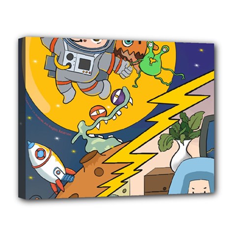 Astronaut Moon Monsters Spaceship Universe Space Cosmos Canvas 14  X 11  (stretched) by Maspions