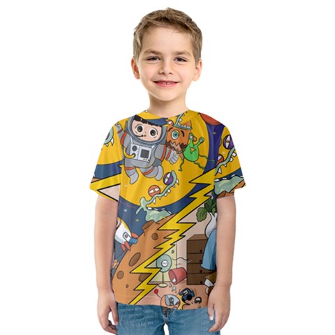 Astronaut Moon Monsters Spaceship Universe Space Cosmos Kids  Sport Mesh T-shirt by Maspions