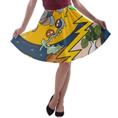 Astronaut Moon Monsters Spaceship Universe Space Cosmos A-line Skater Skirt by Maspions