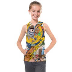 Astronaut Moon Monsters Spaceship Universe Space Cosmos Kids  Sleeveless Hoodie by Maspions