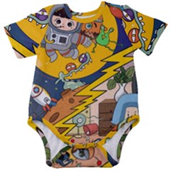 Astronaut Moon Monsters Spaceship Universe Space Cosmos Baby Short Sleeve Bodysuit by Maspions