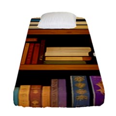 Book Nook Books Bookshelves Comfortable Cozy Literature Library Study Reading Room Fiction Entertain Fitted Sheet (single Size) by Maspions