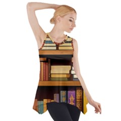 Book Nook Books Bookshelves Comfortable Cozy Literature Library Study Reading Room Fiction Entertain Side Drop Tank Tunic by Maspions