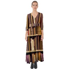 Books Bookshelves Office Fantasy Background Artwork Book Cover Apothecary Book Nook Literature Libra Button Up Boho Maxi Dress by Grandong