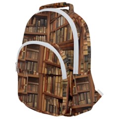 Room Interior Library Books Bookshelves Reading Literature Study Fiction Old Manor Book Nook Reading Rounded Multi Pocket Backpack by Grandong