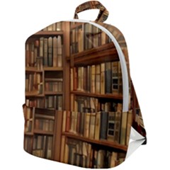 Room Interior Library Books Bookshelves Reading Literature Study Fiction Old Manor Book Nook Reading Zip Up Backpack by Grandong