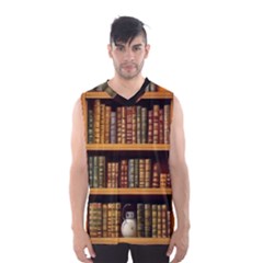 Room Interior Library Books Bookshelves Reading Literature Study Fiction Old Manor Book Nook Reading Men s Basketball Tank Top by Grandong