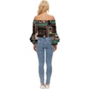 Retro Electronics Old Antiques Texture Wallpaper Vintage Cassette Tapes Retrospective Off Shoulder Flutter Bell Sleeve Top View4