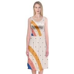 Abstract Geometric Bauhaus Polka Dots Retro Memphis Rainbow Midi Sleeveless Dress by Maspions