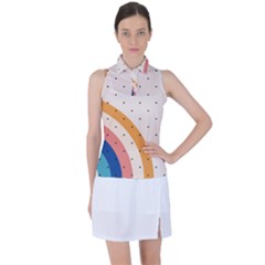 Abstract Geometric Bauhaus Polka Dots Retro Memphis Rainbow Women s Sleeveless Polo T-shirt by Maspions