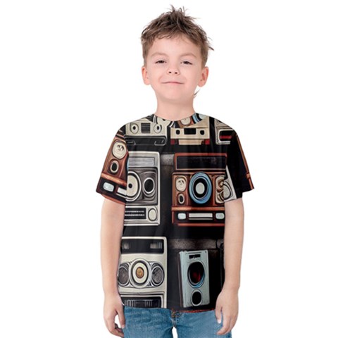 Retro Cameras Old Vintage Antique Technology Wallpaper Retrospective Kids  Cotton T-shirt by Grandong