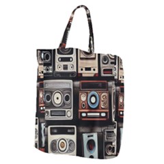 Retro Cameras Old Vintage Antique Technology Wallpaper Retrospective Giant Grocery Tote by Grandong