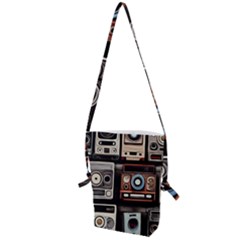 Retro Cameras Old Vintage Antique Technology Wallpaper Retrospective Folding Shoulder Bag by Grandong