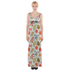 Background Pattern Flowers Design Leaves Autumn Daisy Fall Thigh Split Maxi Dress by Maspions