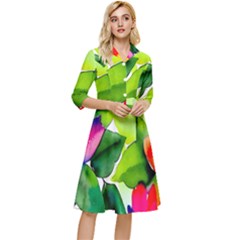 Watercolor Flowers Leaves Foliage Nature Floral Spring Classy Knee Length Dress by Maspions