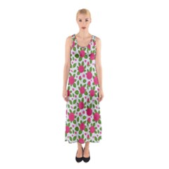 Flowers Leaves Roses Pattern Floral Nature Background Sleeveless Maxi Dress by Maspions