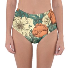 Flowers Pattern Texture Art Colorful Nature Painting Surface Vintage Reversible High-waist Bikini Bottoms by Maspions