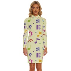 Seamless Pattern Musical Note Doodle Symbol Long Sleeve Shirt Collar Bodycon Dress by Apen