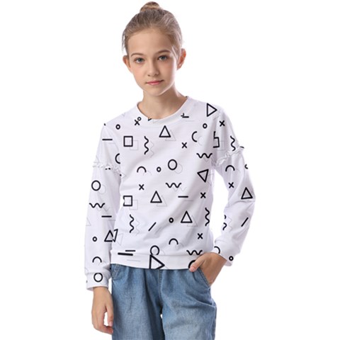 Memphis Pattern Kids  Long Sleeve T-shirt With Frill  by Apen