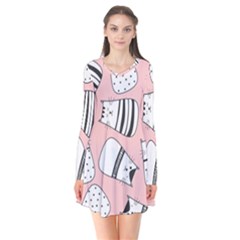 Cute Cats Cartoon Seamless-pattern Long Sleeve V-neck Flare Dress by Apen