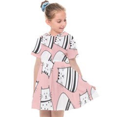 Cute Cats Cartoon Seamless-pattern Kids  Sailor Dress by Apen