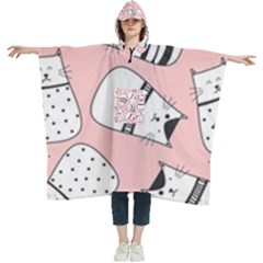 Cute Cats Cartoon Seamless-pattern Women s Hooded Rain Ponchos by Apen