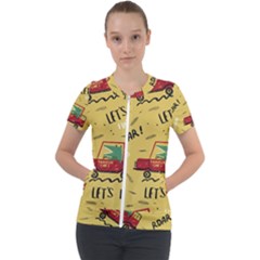 Childish Seamless Pattern With Dino Driver Short Sleeve Zip Up Jacket by Apen