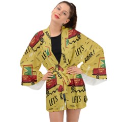 Childish Seamless Pattern With Dino Driver Long Sleeve Kimono by Apen