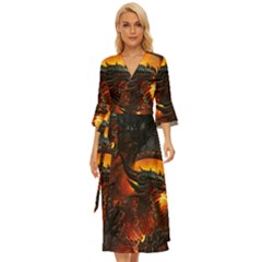 Dragon Fire Fantasy Art Midsummer Wrap Dress by Maspions